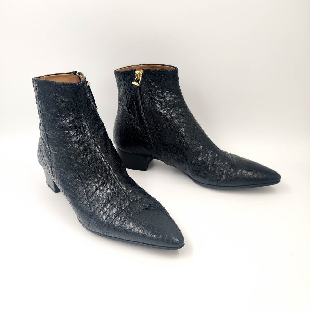 The Row Python Embossed Snakeskin Ankle Booties in Black 36 6